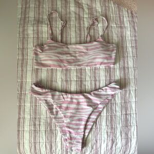 SHEIN Pink and White Zebra Print Bikini Set